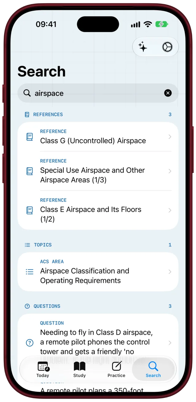 Search: references, areas and questions for airspace